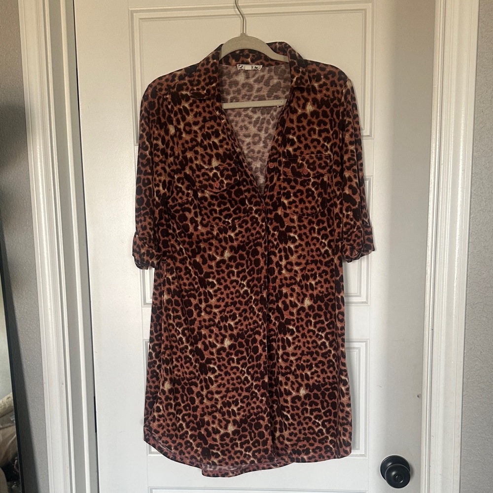 Leopard Print Button-Up Shirt Dress